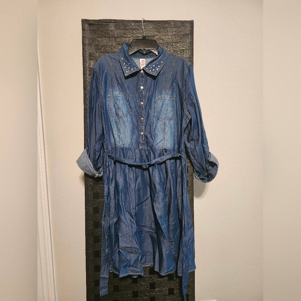 Girls Studded Denim Dress